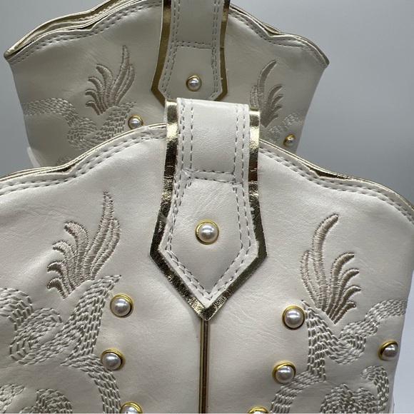 MIA White Ankle Boots with Western Flair and Pearl Accents - Picture 8 of 11